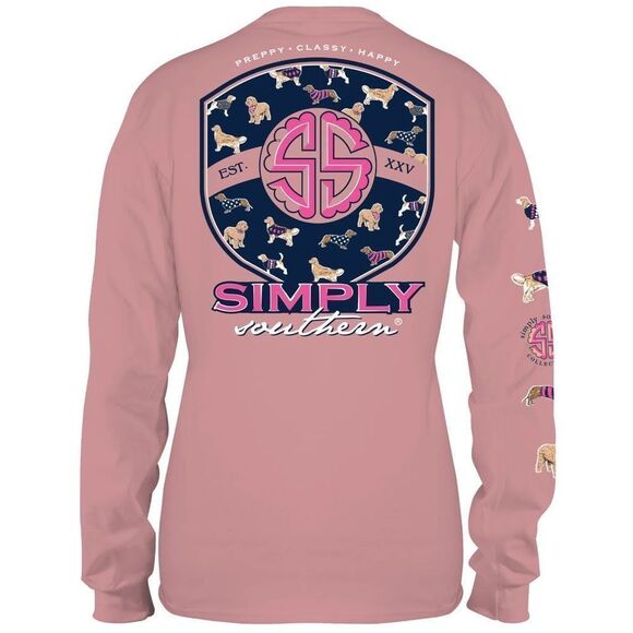Simply Southern Preppy Puppy Classy Happy Logo Long Sleeve Crepe Tee - Large - Picture 2 of 4